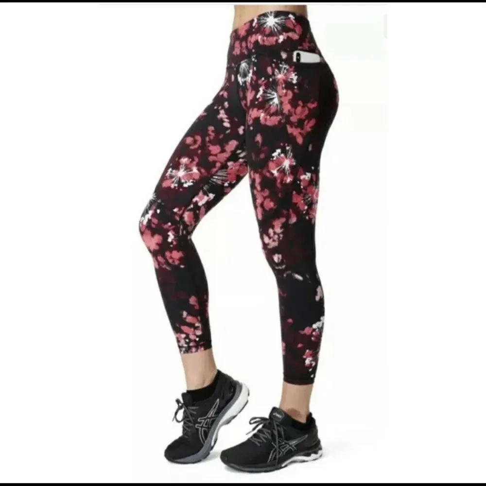 Sweaty Betty Power Workout 7/8 Leggings Sz S Fireworks Print Black Coral